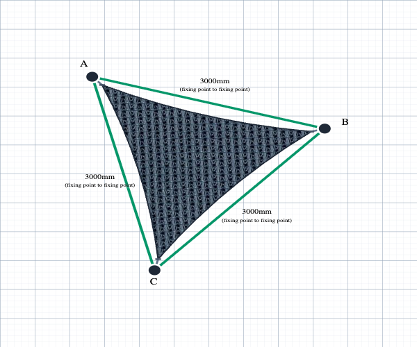 Custom Monotec 370 Shade Sail - Graphite Grey - 3 Corner - Technical Drawing